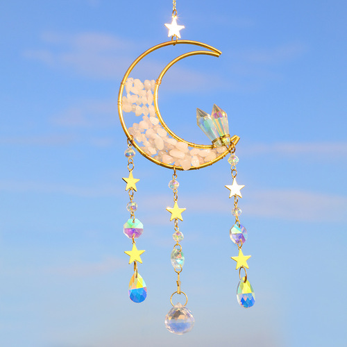 Amazon Cross-border Natural Gravel Sandglass Big Moon Amethyst Rose Quartz Crystal Sun Catcher Pendant Decor