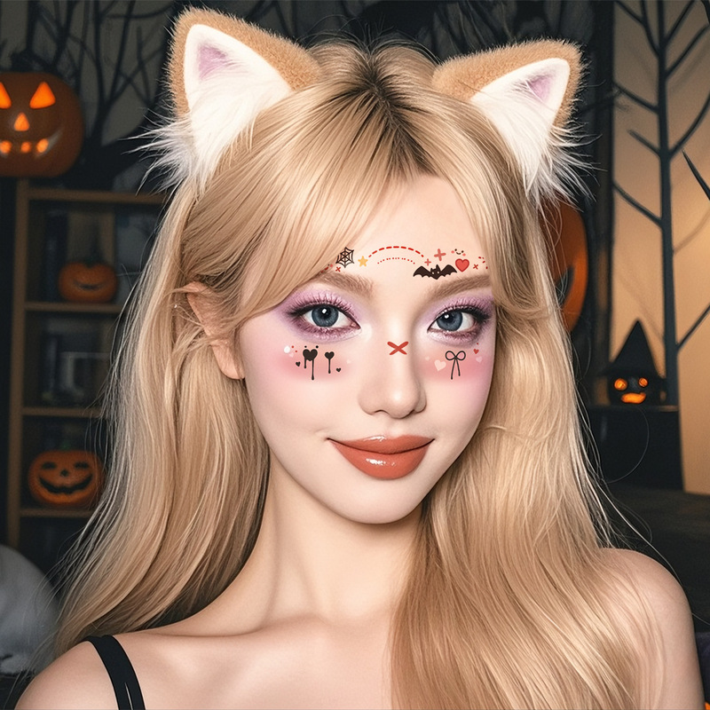 クロスボーダー新しいハロウィンメイクアップフェイスステッカーかわいいゴーストメイクアップタトゥーステッカーパーティーパーティーステッカー防水汗タトゥー|undefined