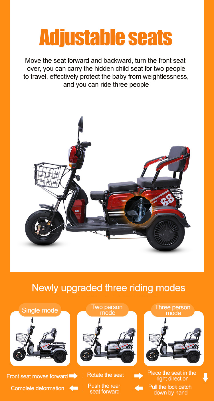 Electric Scooter Comfortable Seat Customizable Configuration Electric Tricycle