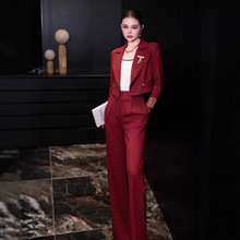 2025秋季新款女装欧美风套装翻领双排扣西装搭配直筒阔腿裤套装