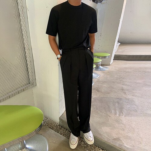 Light Mature Style, Drapey Straight-Legged Floor-Length Trousers for Men – Spring/Autumn, Korean-Style Trendy, Loose-Fit, Versatile, Wide-Legged Casual Pants