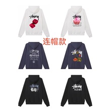 原标一件代发潮牌斯TU西卫衣连帽秋冬新款字母骰子黑八带帽情侣装