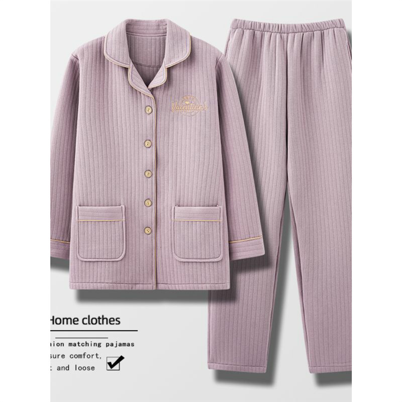100% algodón capa intermedia de mediana edad y anciana madre pijamas de las mujeres de invierno flojo aire algodón engrosada homewear traje