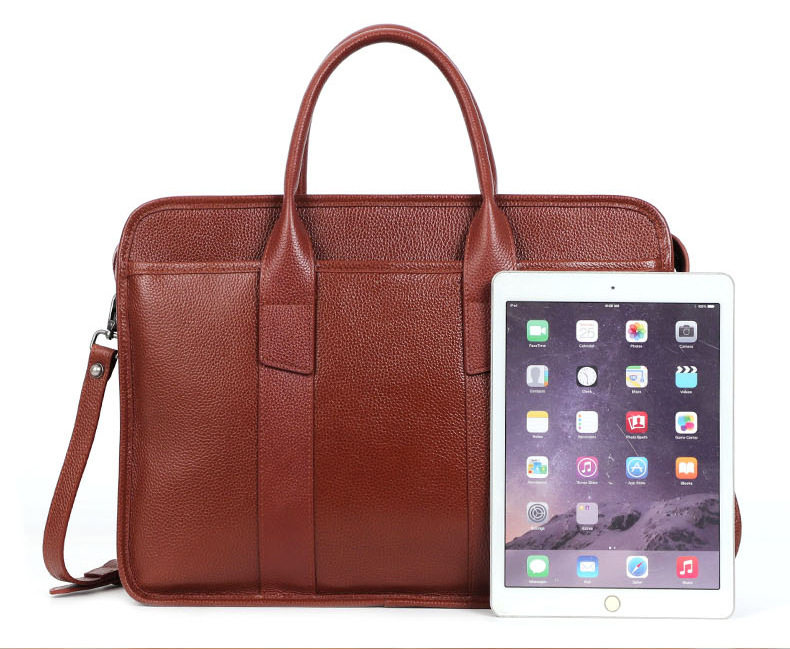 Túi xách nam da bò thật cỡ lớn dạng cặp công sở đựng vừa laptop 14 inch — Hai màu nâu, Màu đen chi tiết 3