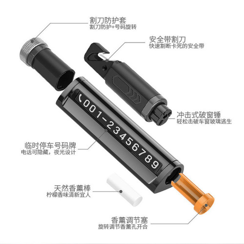 Mini Window Breaker Multi functional Car Temporary Parking Sign Car Aromatherapy Hidden Parking Card Emergency Safety Hammer