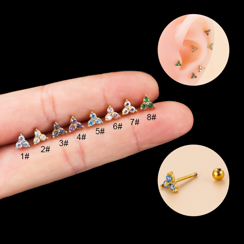 Fashion Geometric Stainless Steel Plating Zircon Ear Studs 1 Piece