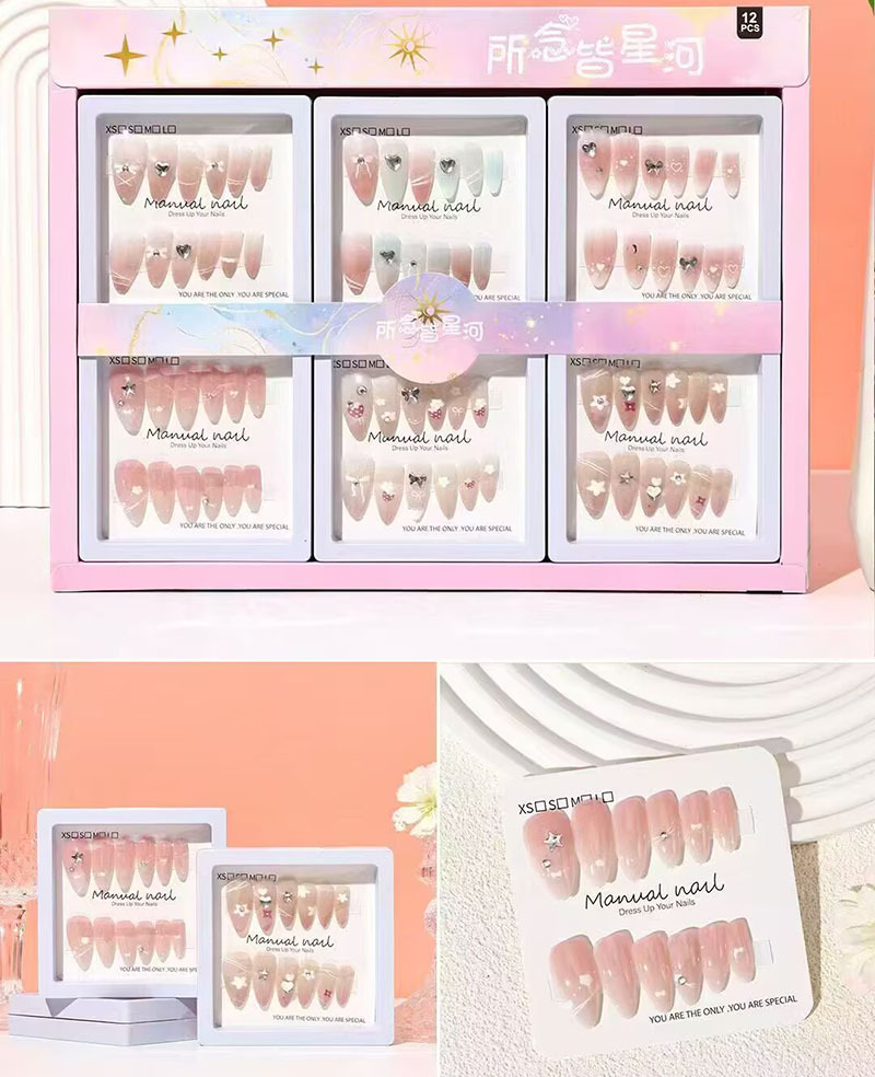 Nuevo desgaste de la serie de mariposa de uñas etiquetas de uñas niñas caja de almacenamiento transparente etiquetas de uñas falsas niñas etiquetas de uñas cortas