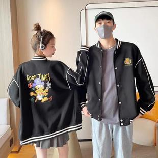 New Autumn Large Size Loose Stand-Up Collar Cardigan Couple Wear Baseball Uniform Jacket Casual Korean Style Sweatshirt Same Style for Men and Women