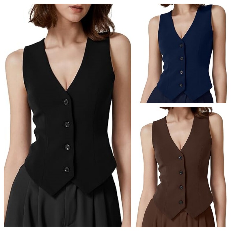 2025 New European and American Women's Vest Women's Fashion Sleeveless Buttoned V Neck Navel Top Summer Vest Vest