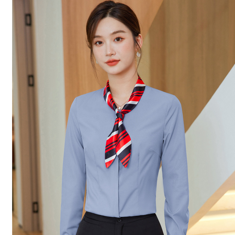 Spring Long-Sleeved Shirt Tie Color Formal Jewelry Store Hotel Beauty Industry Work Clothes Uniform with Tie Shirt for Women
