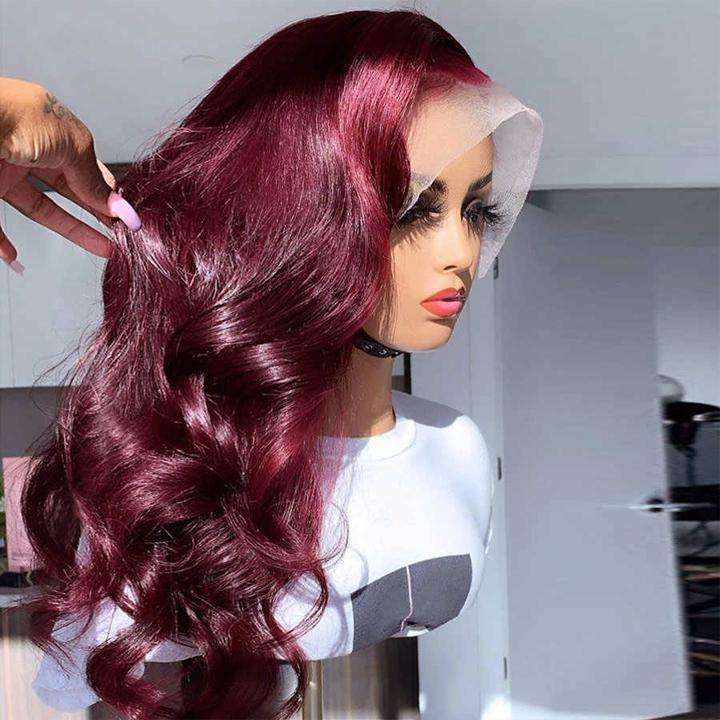 Wine red lace wig 99J human hair wigs