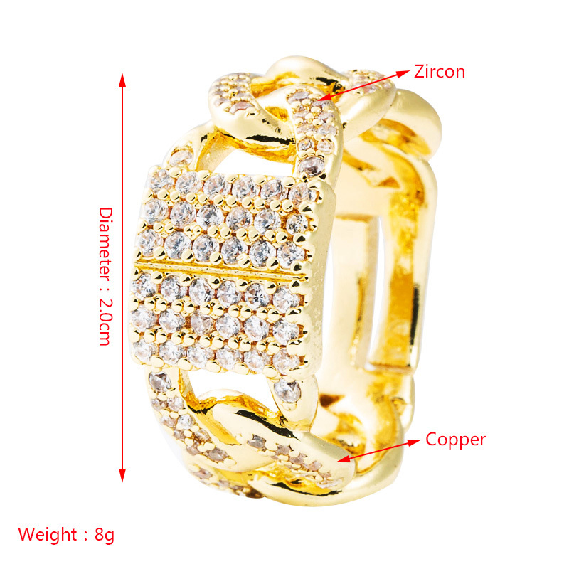 Fashion Copper-plated 18k Gold Inlaid Zircon Geometric Love Ring Hip-hop Male And Female Open Ring display picture 1