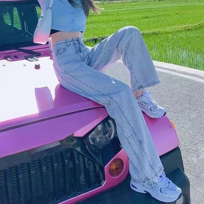 闊腿直筒牛仔褲女秋季2022年新款韓版高腰寬松顯瘦垂感拖地褲子潮