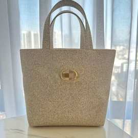 D家2025圣诞限定女士金色便当包高奢手提包大容量轻便托特包