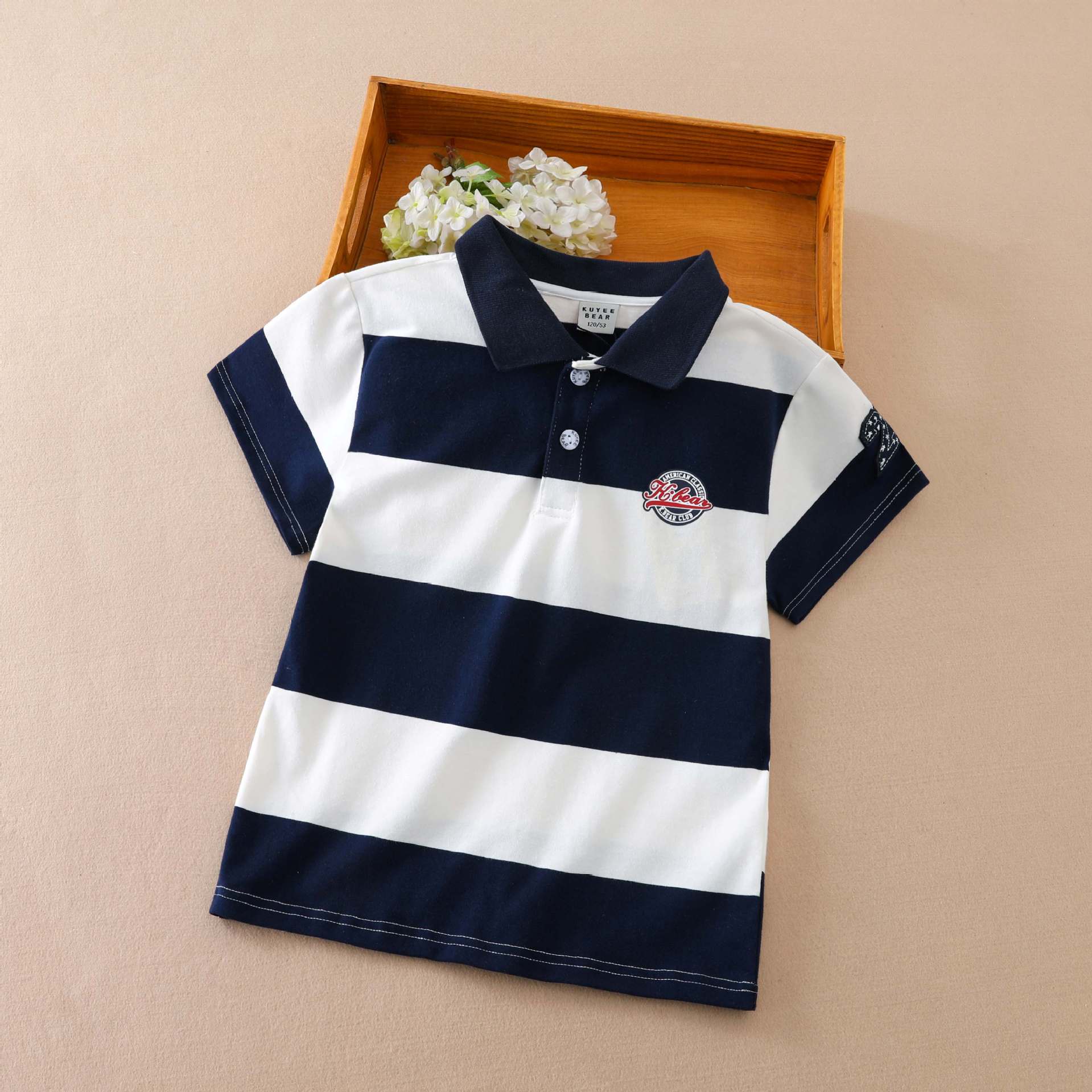 Boys' Polo Shirt 2026 Spring/Summer New Striped College Style Collared Short Sleeve Boys' Pure Cotton Top Trendy