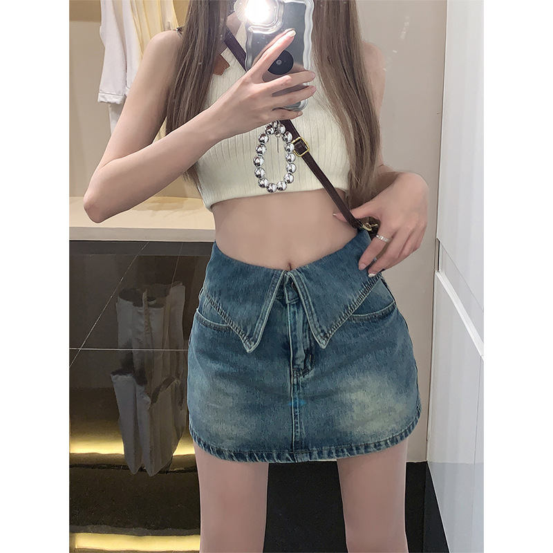 Retro Style High Waisted Denim Skirt plus Size A-Line Silhouette Women's Summer Bottoms Flattering for Petite Figures_ecoleips.com