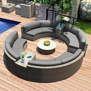 Outdoor Round Sofa Villa Terrace Hotel B&B Club Swimming Pool Leisure Rattan Curved Sofa Coffee Table Combination