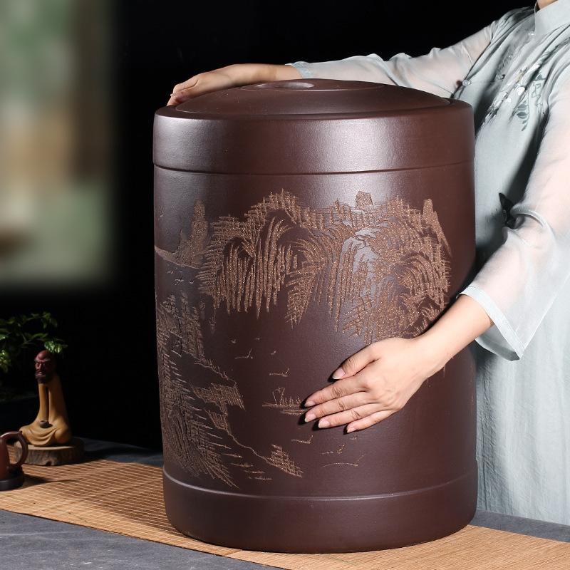 26X8宜兴紫砂茶叶罐大号特大陶瓷密封罐  储存普洱茶罐茶叶缸饼装