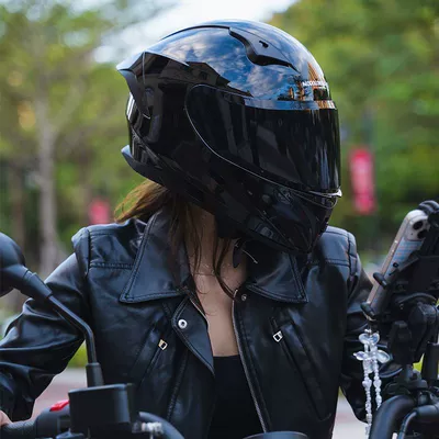 Motosiklet dəbilqələri — Motorcycle Full-Face Helmet for Men - m55-56cm-glossy-black-brown-lenses