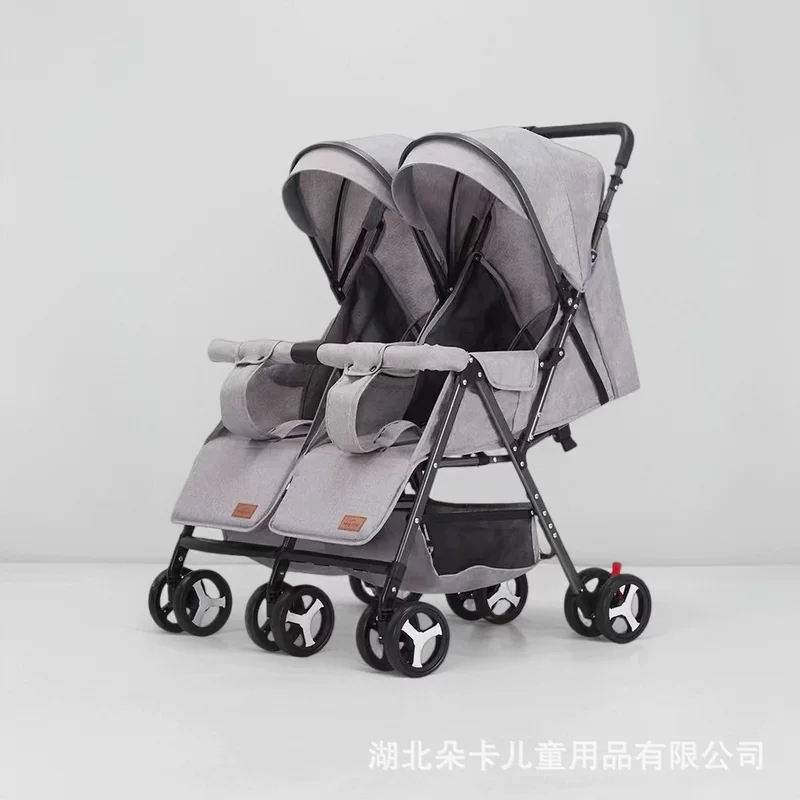 Складная дорожная коляска для двойняшек с сиденьями, может сидеть и лежать