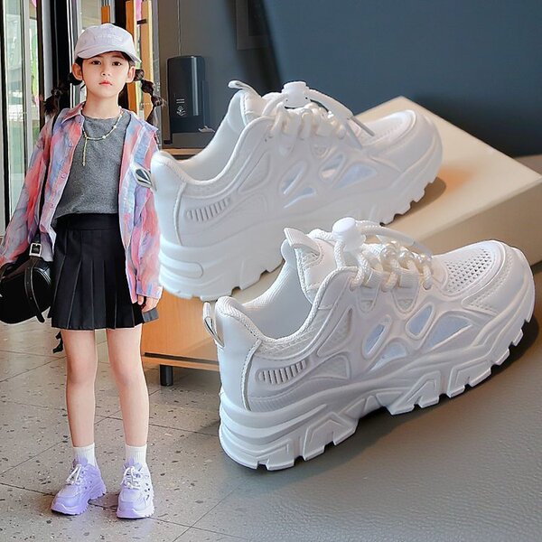 Comfortable children's trend fashionable mesh breathable white…
