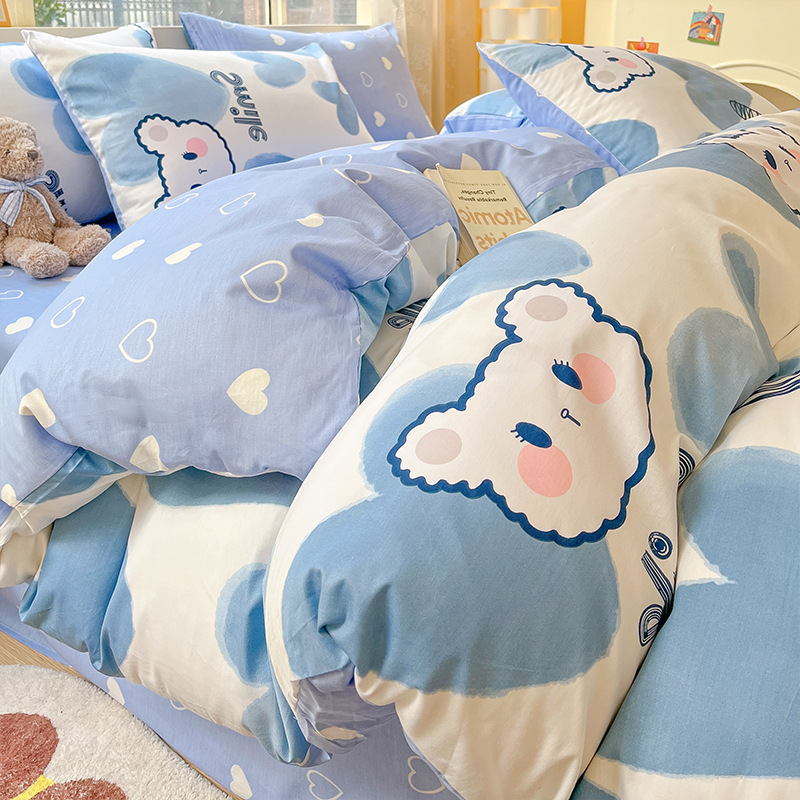 Ins algodón de cuatro piezas 100 algodón pequeño fresco ropa de cama femenina cubierta de edredón ropa de cama de dormitorio de tres piezas