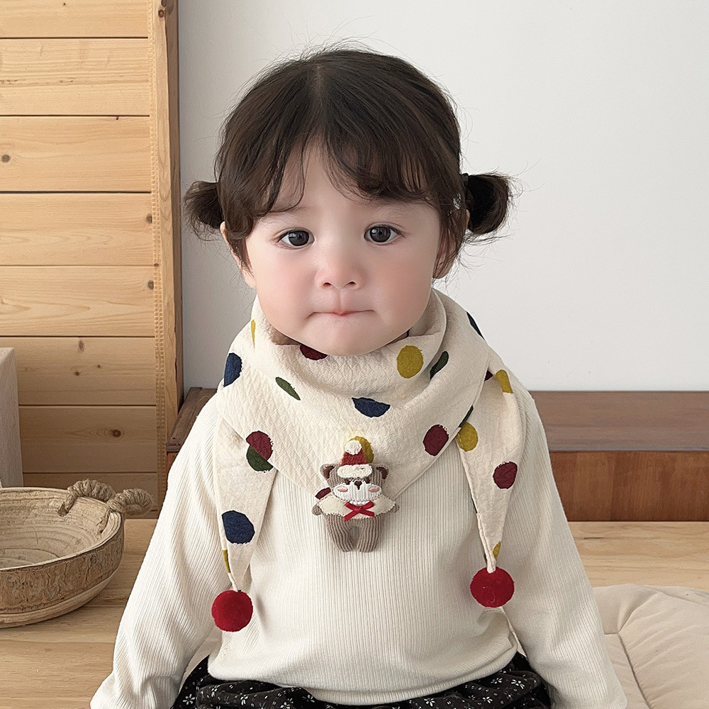 Children's Scarf for Boys and Girls, Cute Cartoon Design, Warm and Thick Knitted Triangle Scarf for Autumn and Winter, Baby Windproof Neck Warmer