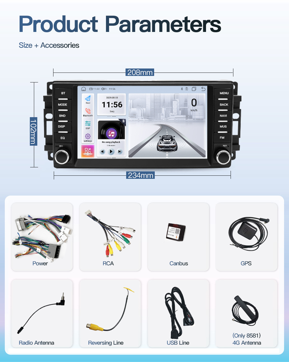 Suitable for Jeep Wrangler, Compass, Patriot Car Central Control Screen Navigation, Reversing Image, Car Play