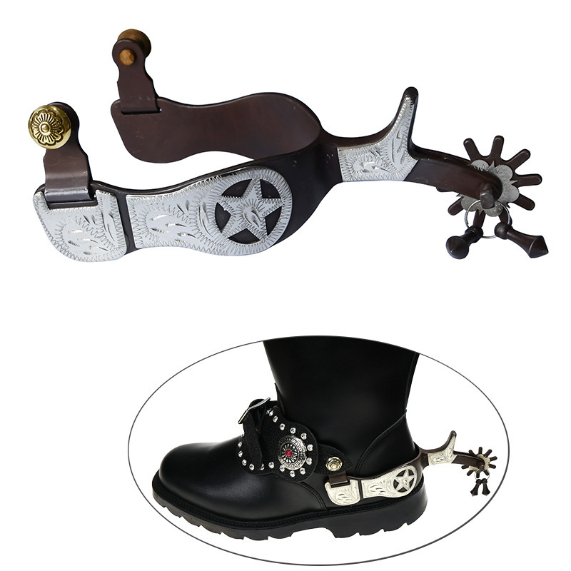 Bronze Western-Style Horse Thorn Inlaid with German Silver Decorative Plate Hand-Carved Western Horse Thorn [Sp5121]