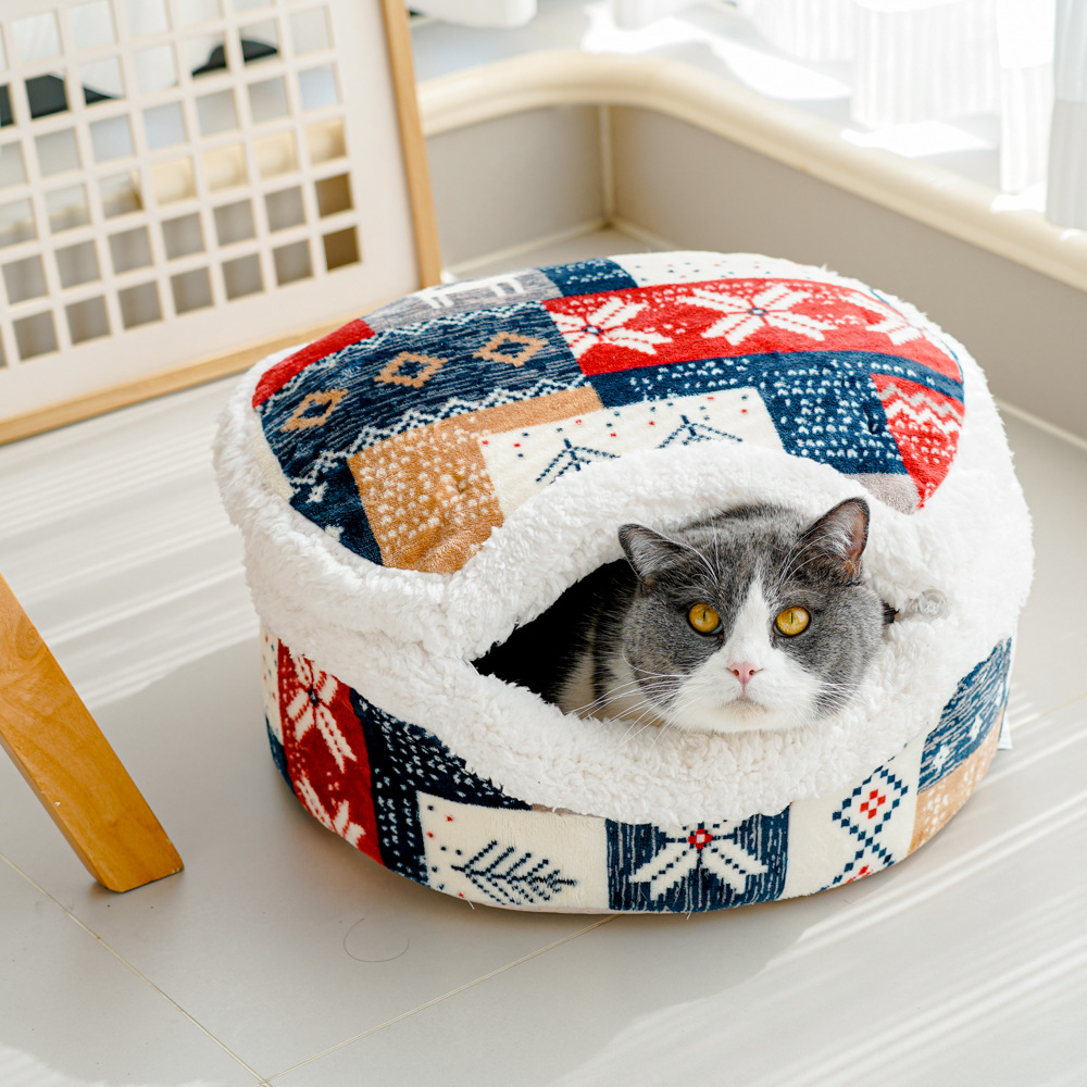 批发日式铜锣烧猫窝冬季保暖过冬冬天防寒包裹狗窝封闭式