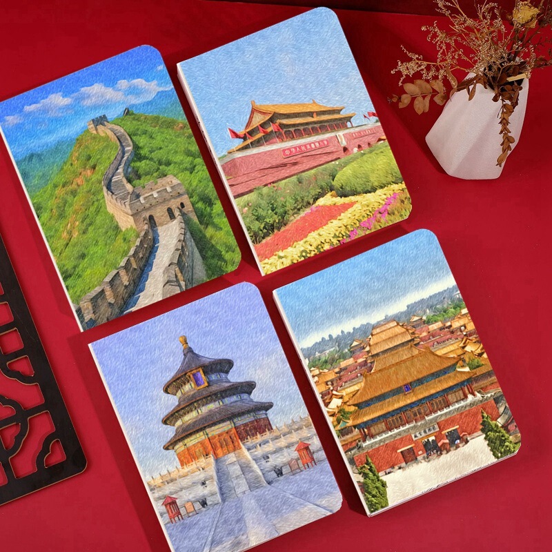 Beijing A5 Planner Notebook Forbidden City Temple of Heaven Great Wall Tiananmen Blank Stamped Notebook Travel Cultural and Creative Souvenir Gift