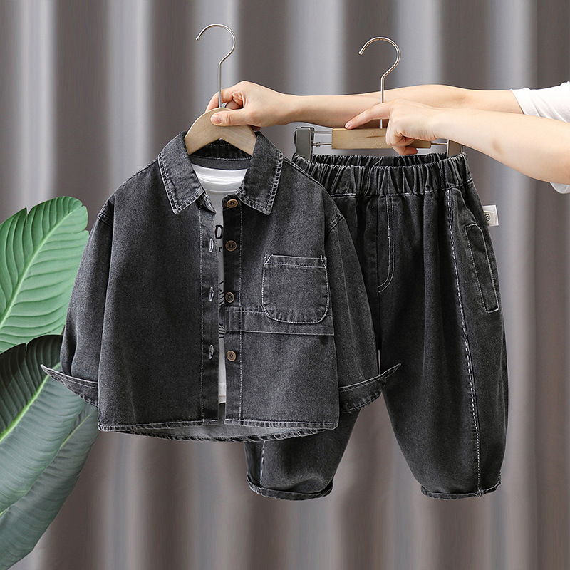 6078 traje de mezclilla de otoño para niños 2024 nuevo traje de dos piezas coreano de primavera y otoño para niños