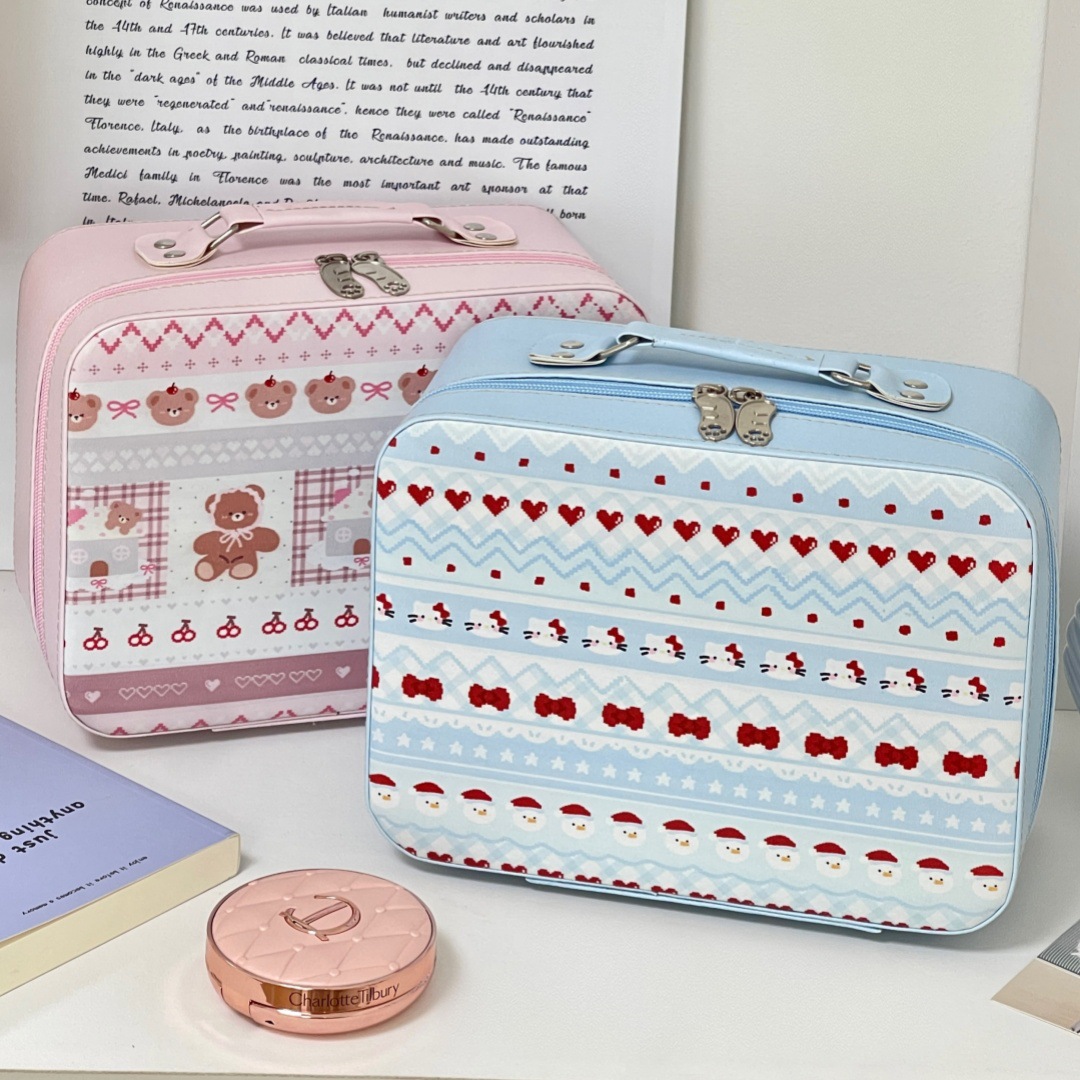 Linda bolsa de cosméticos portátil para mujer caja de almacenamiento de cosméticos portátil de gran capacidad bolsa de lavado impermeable con caja de almacenamiento de espejo