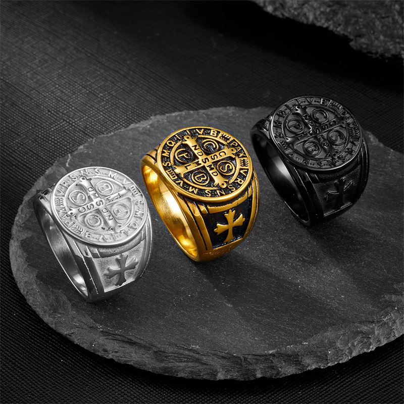 Holiday Occasion Hip-hop Retro Cross Letter Stainless Steel Plating Men's Rings