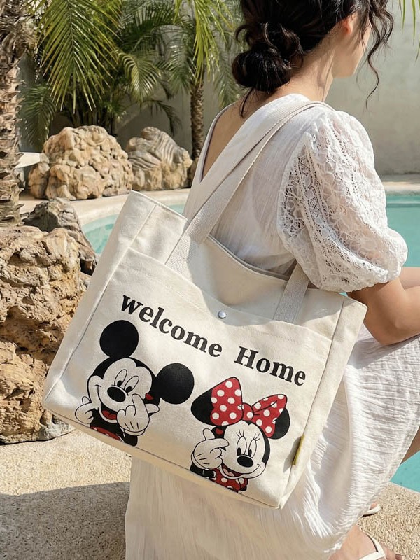 Bolsa de lona de gran capacidad de dibujos animados de mujeres nuevas bolsas de compras portátiles de viaje diario bolsas de almuerzo de hombro