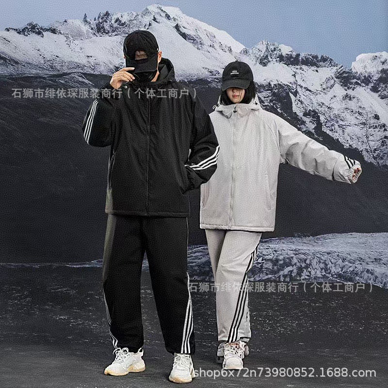 Autumn Men's and Women's Hooded Jackets, Men's Sports Jackets, Thickened and Fleece-Lined Sets for Couples