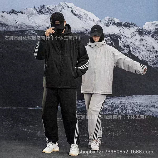 Autumn Men's and Women's Hooded Jackets, Men's Sports Jackets, Thickened and Fleece-Lined Sets for Couples