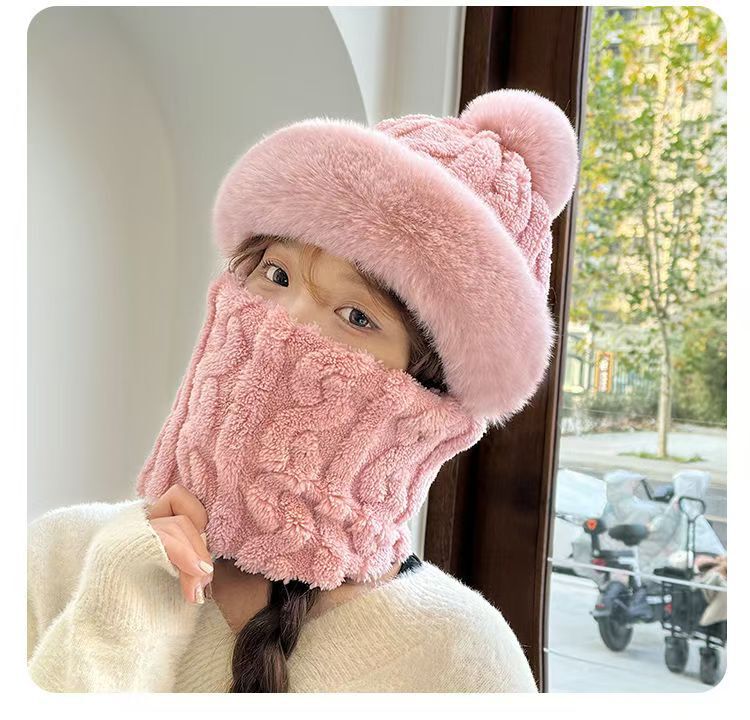 帽子围脖一体女冬2025新款加绒加厚骑车防风防寒电动车保暖套头帽|undefined