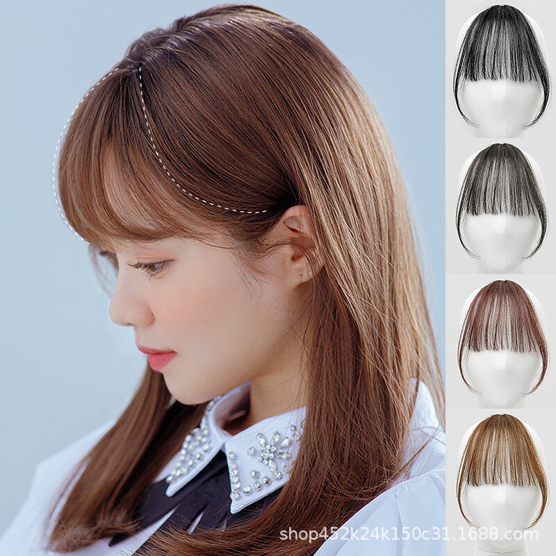 Air bangs wig female false bangs natural seamless hair film real hair ultra thin net Red Sea false head curtain