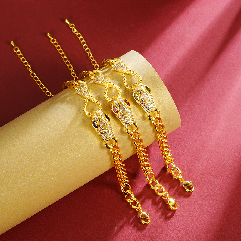 Brazalete de oro de arena de Vietnam cabeza de serpiente micro-incrustado retro zodiaco Yiwu acessorios chapados en oro fábrica directa joyas al por mayor