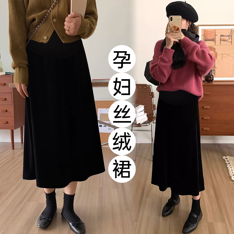 Autumn and Winter high quality velvet New pregnant women retro A- line skirt loose belly support dress Autumn and Winter high quality velvet New pregnant women retro A- line skirt loose belly support dress