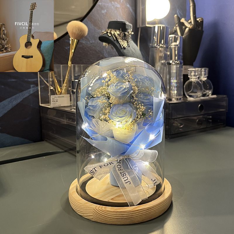 [520 선물] 별이 빛나는 은하수 - 으깬 아이스 블루 로즈 - 선물 가방 + 축하 카드 + 배터리 [완제품 배송]