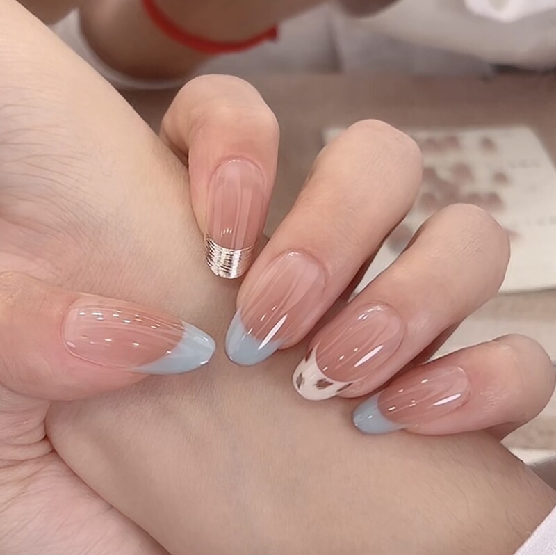【Clear Sky Leopard】Handmade Wearable Nails in Sea Salt Blue French Leopard Print, High-End Look, Brightening Wearable Nail Tips 【Clear Sky Leopard】Handmade Wearable Nails in Sea Salt Blue French Leopard Print, High-End Look, Brightening Wearable Nail Tips