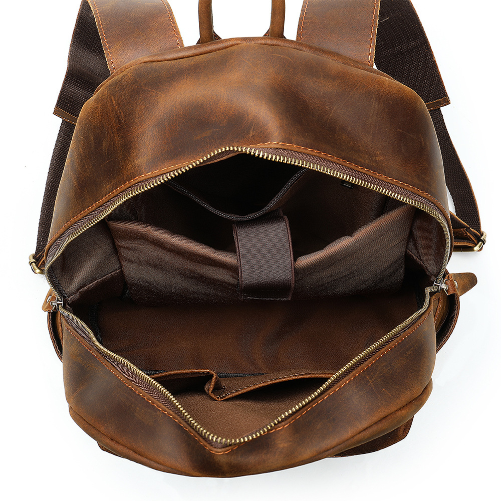Crazy Horse Leather Men's Backpack Large Capacity Business Travel Bag Stylish Retro Cowhide Handbag_voghion.com