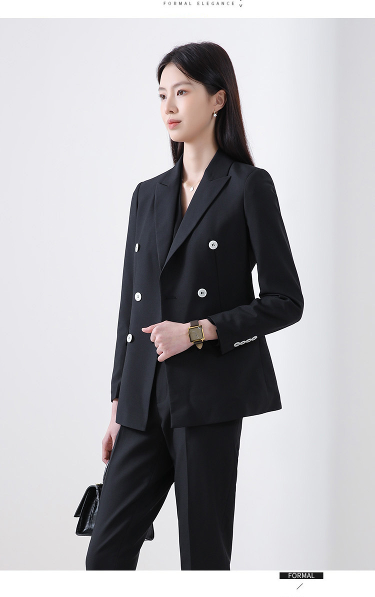 Áo vest blazer nữ hai hàng khuy dáng mỏng mùa hè, phong cách công sở cao cấp — Màu đen [quần trên] chi tiết 19