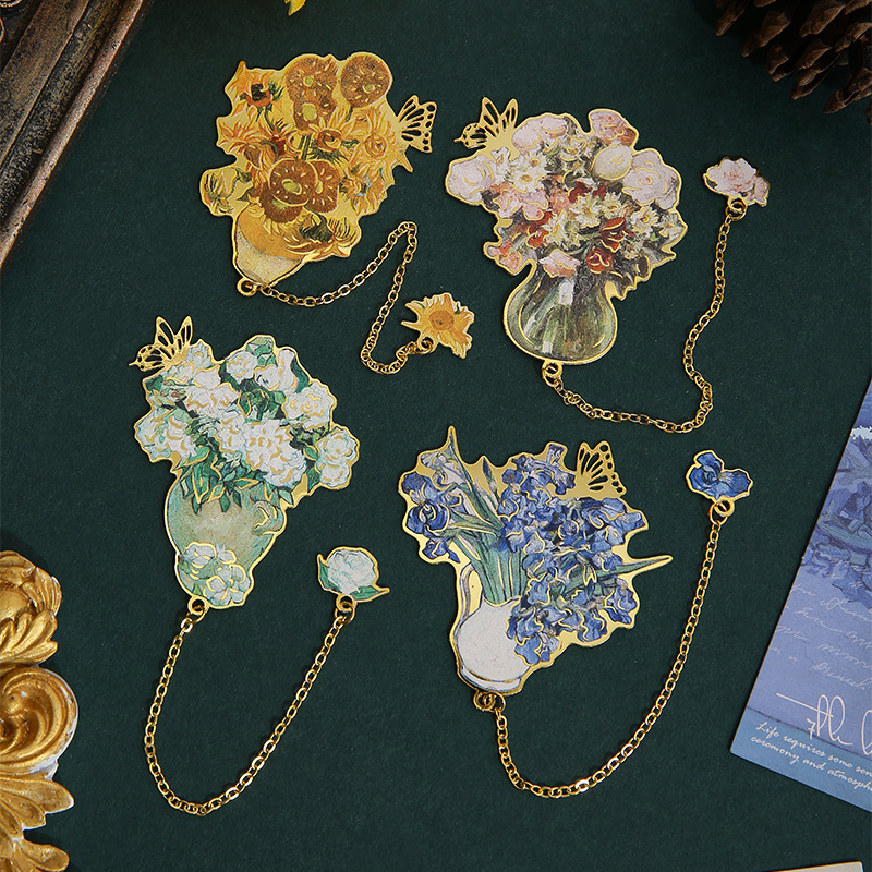 Van Gogh Metal Bookmark Quiet Flower Language Series ins Estilo pequeño fresco y divertido Clip de página de libro de flores simple creativo