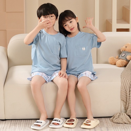 Children's Summer Pajamas for Boys and Girls, Pure Cotton, Korean Style, Thin Short-Sleeve Shorts, Baby Cartoon Home Clothes
