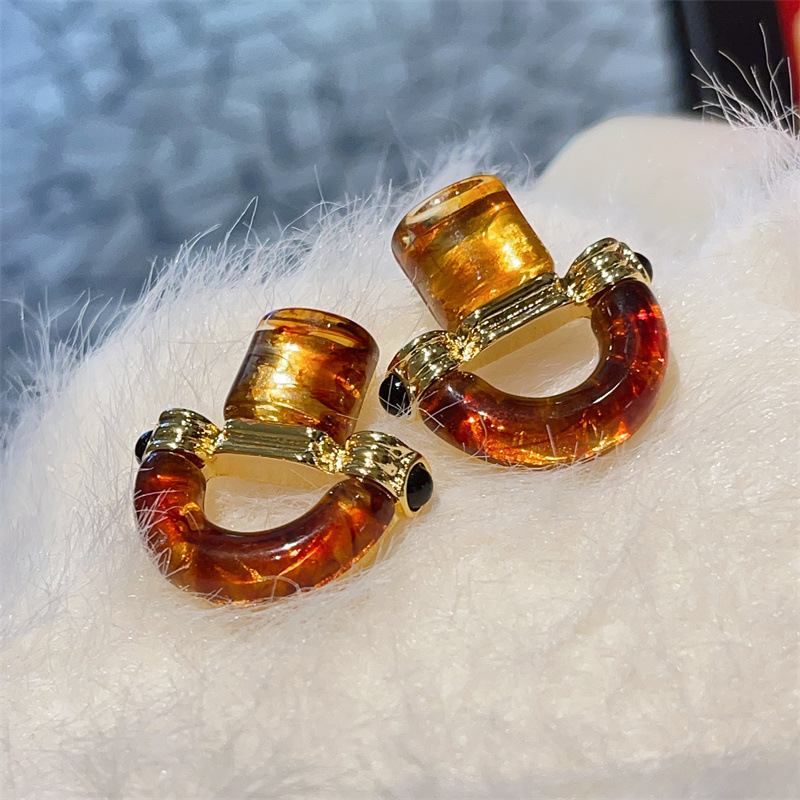 Retro Maillard Amber Minority Design Earrings Simple All-Matching Graceful High-Grade Geometric Chic Style Earrings display picture 5