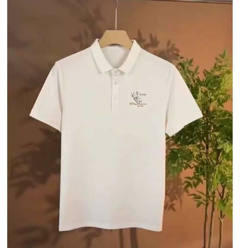 Kişi üçün yay polo köynəyi, nazik, tikməli, qısa qol