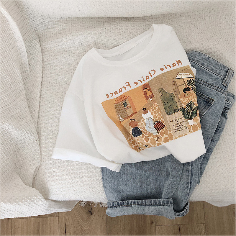 Brand fashionable cotton summer retro short sleeve T-shirt